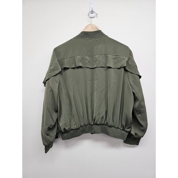 Mud Pie Womens Size Small Nolan Ruffles Bomber Jacket Size Small Green Pockets - Picture 2 of 9